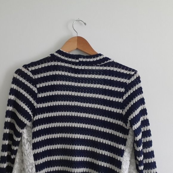 Signature Studio Open Front Striped Cardigan Contrasting White Floral Lace  S - Picture 4 of 7